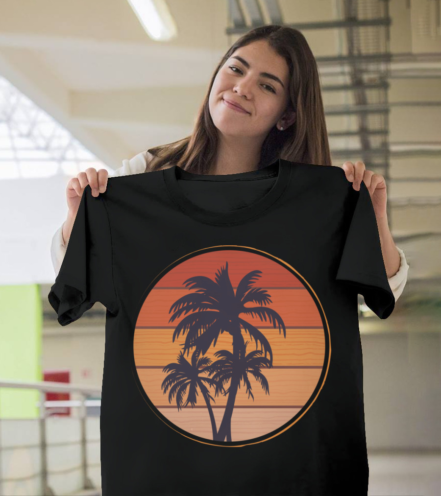 Coconuts Tree Sunset Palm Circle T-Shirt
