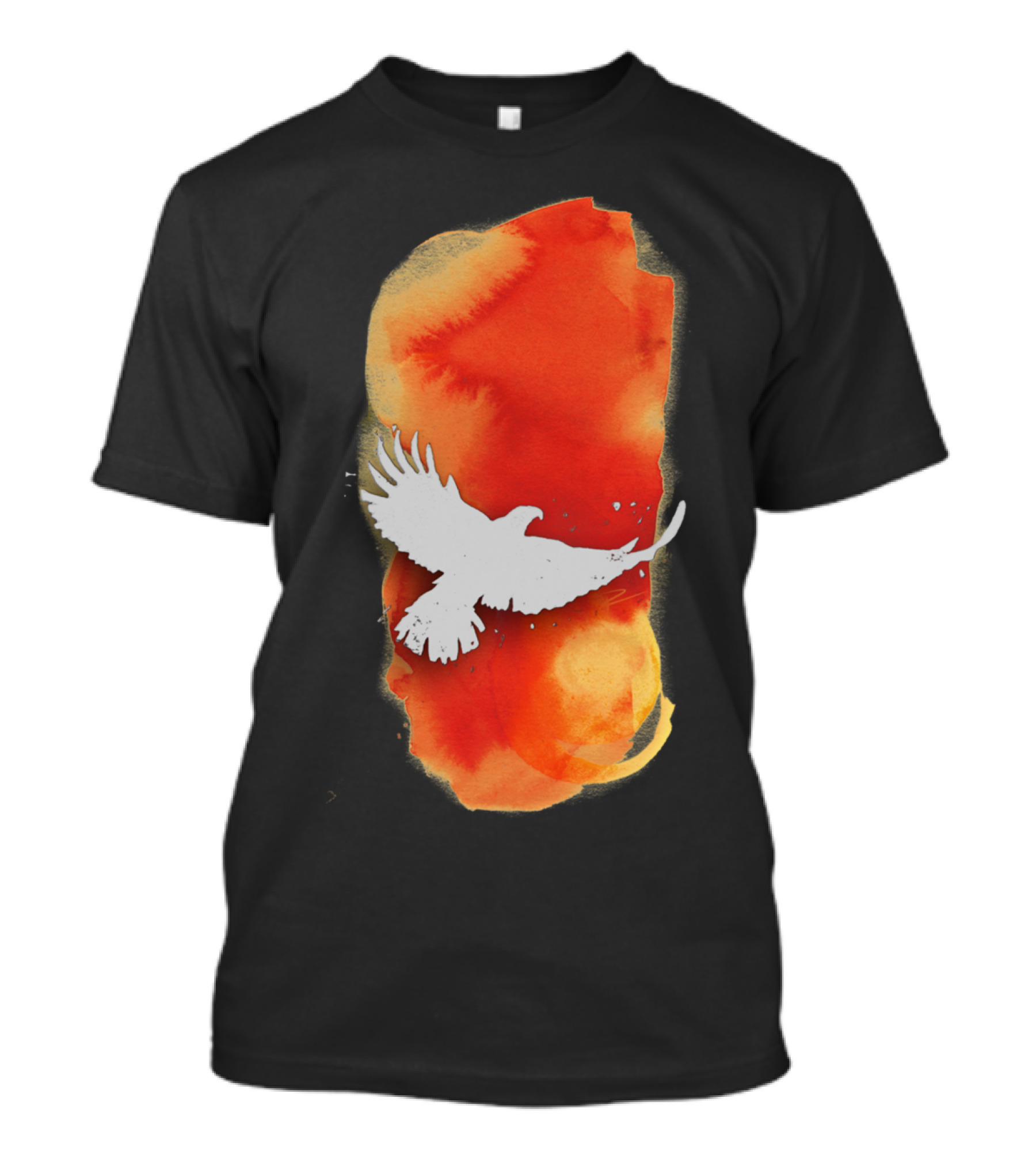 Eagle Solstice Soaring Over Vibrant Orange Watercolor Brushstroke T-Shirt