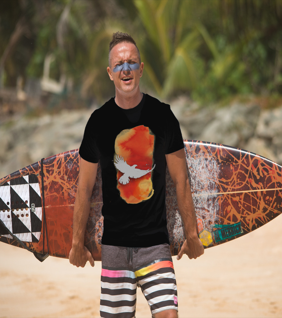 Eagle Solstice Soaring Over Vibrant Orange Watercolor Brushstroke T-Shirt