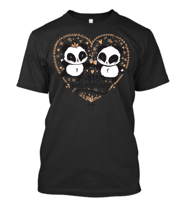 Happy Partnerversary Panda Celebration With Heart And Wine Glasses T-Shirt