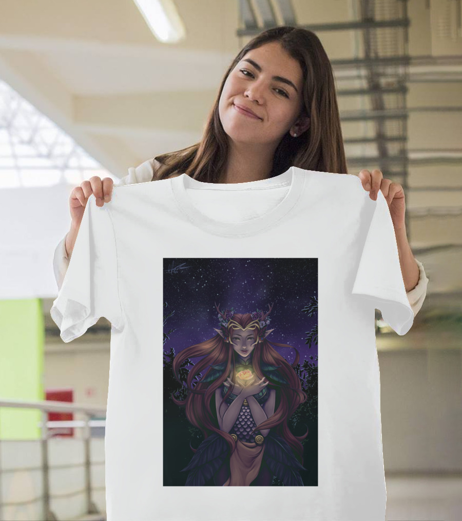 Keyleth Character Fantasy Elven Nature Glow Night Sky T-Shirt