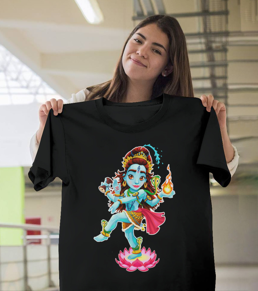 Nataraja Shiva Dance on Lotus with Flames and Snakes T-Shirt