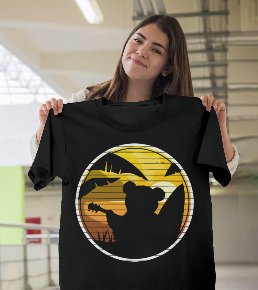 Good Vibes Music Surf Bear Sunset Tropical T-Shirt