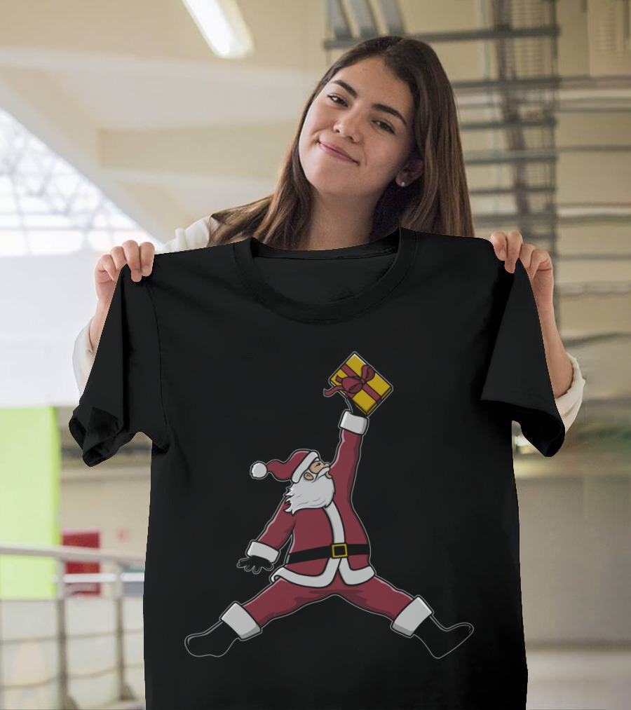 Jumping Santa Claus with Gift T-Shirt