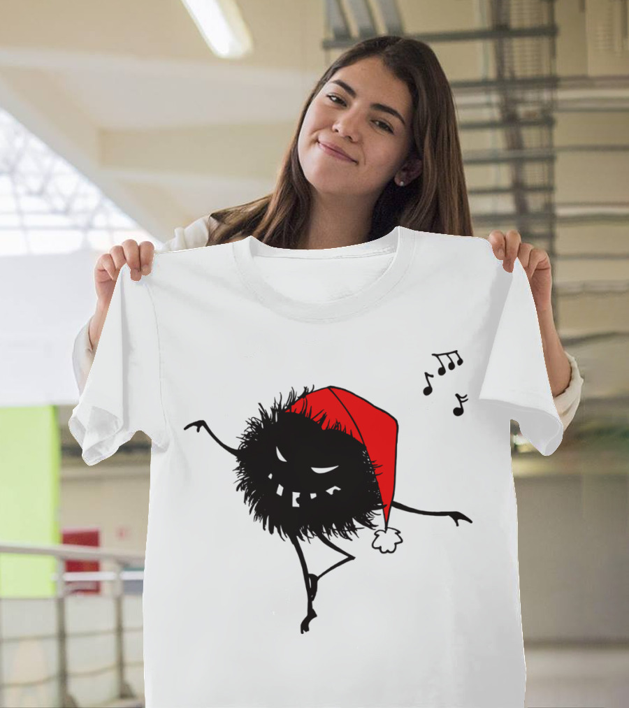 Dancing Evil Christmas Bug Santa Hat Music Notes T-Shirt
