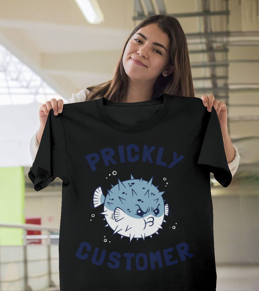 PRICKLY CUSTOMER Puffer Fish Bubbles Aggressive Face T-Shirt