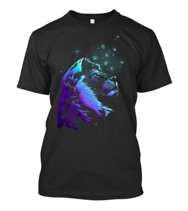 Dande Lion Cosmic Starburst Lion With Dandelions And Stars T-Shirt