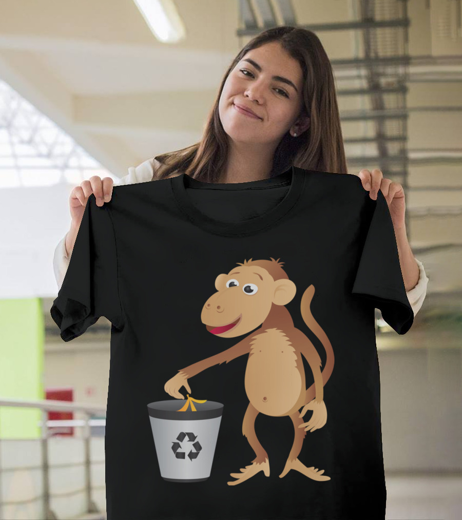Monkey Recycling Banana Peel in Bin T-Shirt