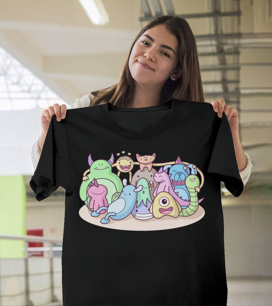 Monster Family Photo Cute Cartoon Creatures Reunion T-Shirt