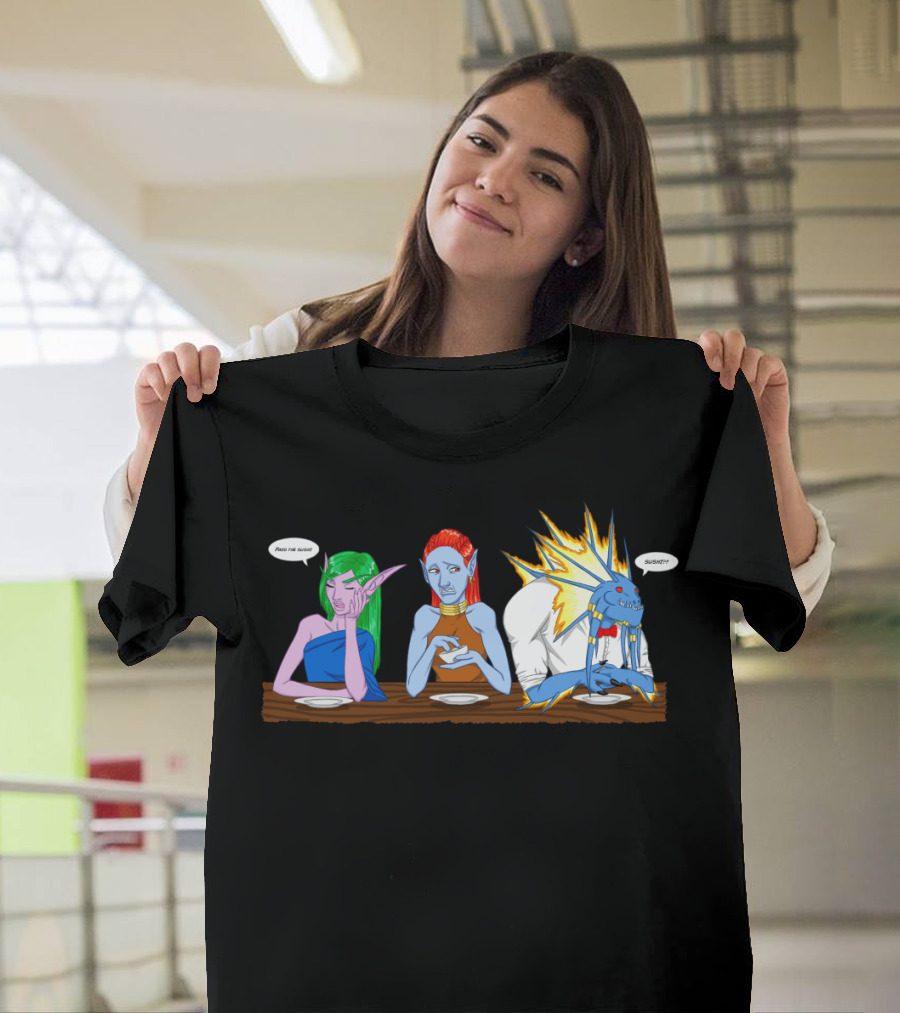 Awkward Family Reunion Dinner with Fantasy Creatures Saying Pass and Suppertime T-Shirt