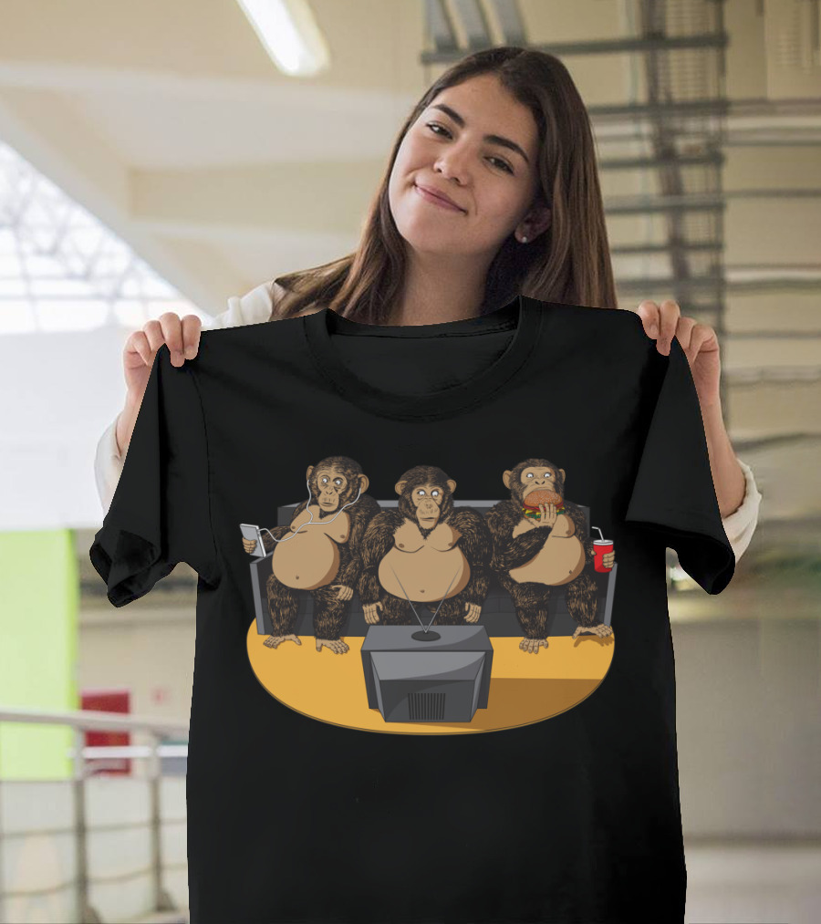 Three Modern Monkeys Couch Trio with Smartphone Burger and TV T-Shirt
