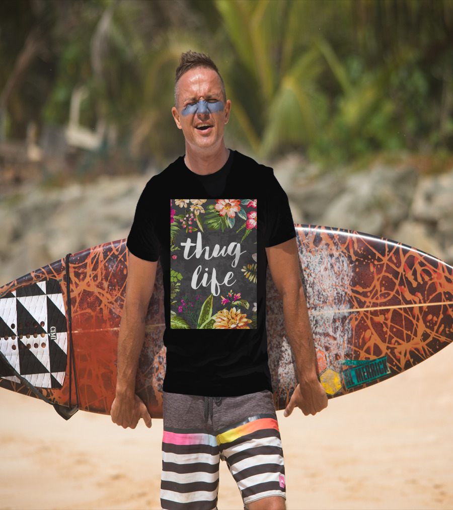 Thug Life Floral Pattern Botanical Elements T-Shirt
