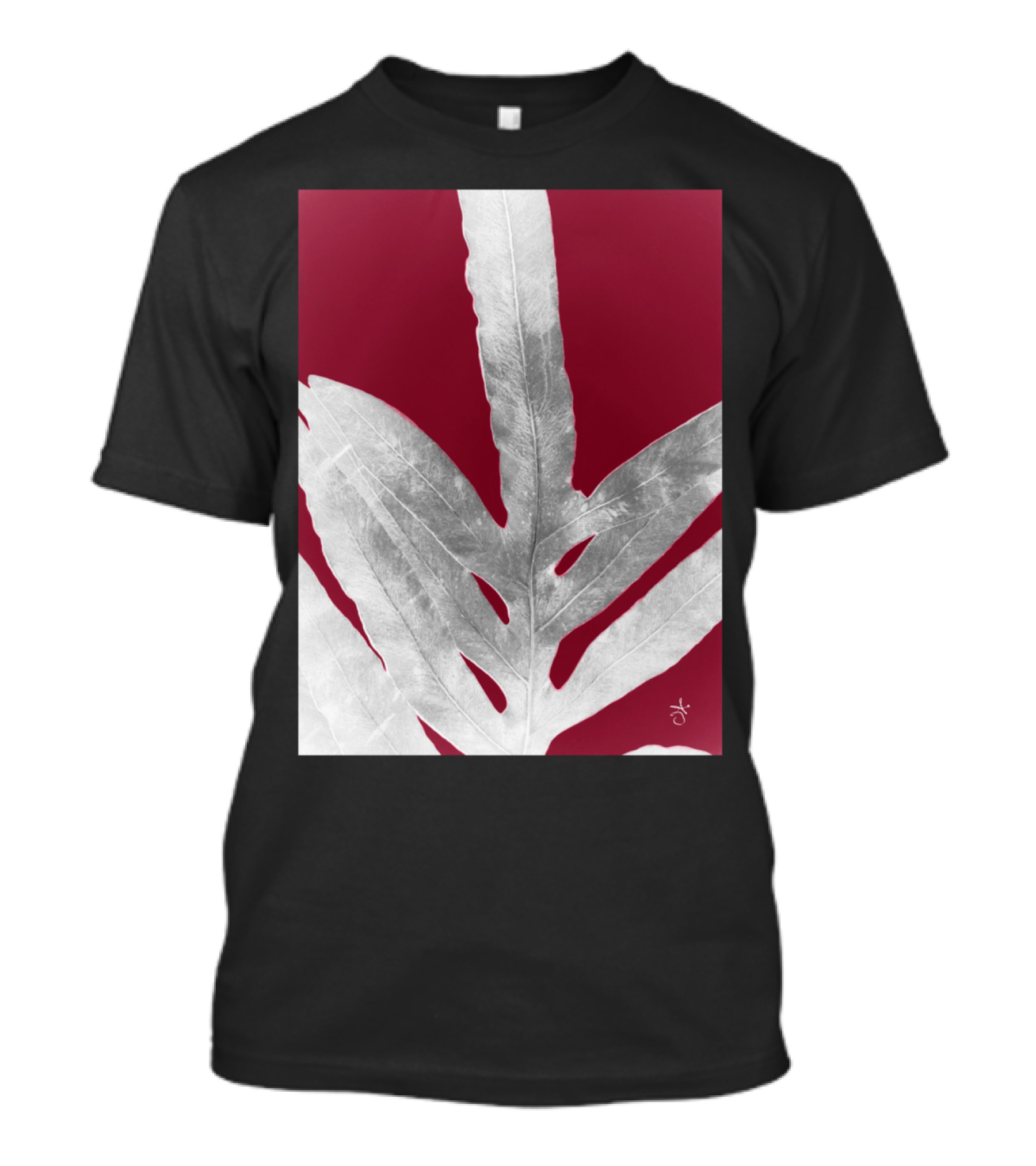 Green Fern Burgundy Wine Silver T-Shirt