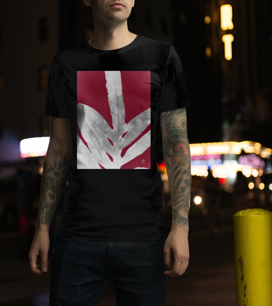 Green Fern Burgundy Wine Silver T-Shirt