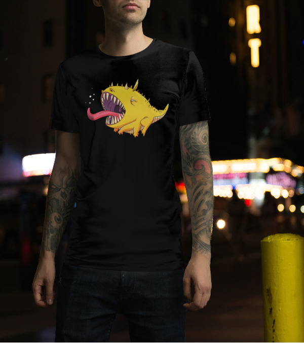 Morning Monster Sleepy Yellow Creature With Spikes And Tongue Out T-Shirt