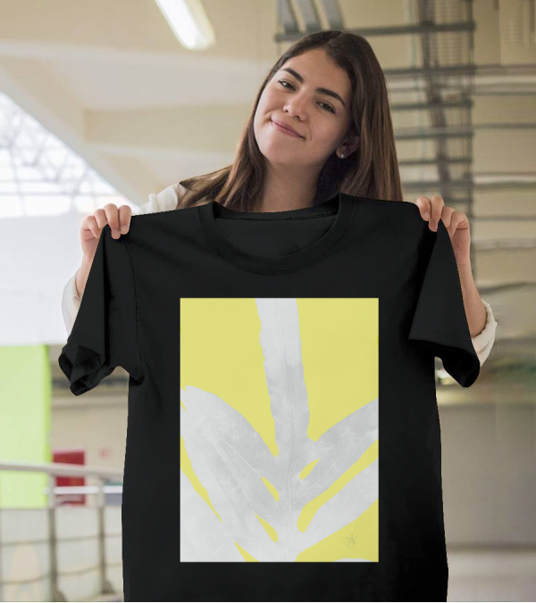 Green Fern On Lemon Yellow Background Leafy Contrast T-Shirt