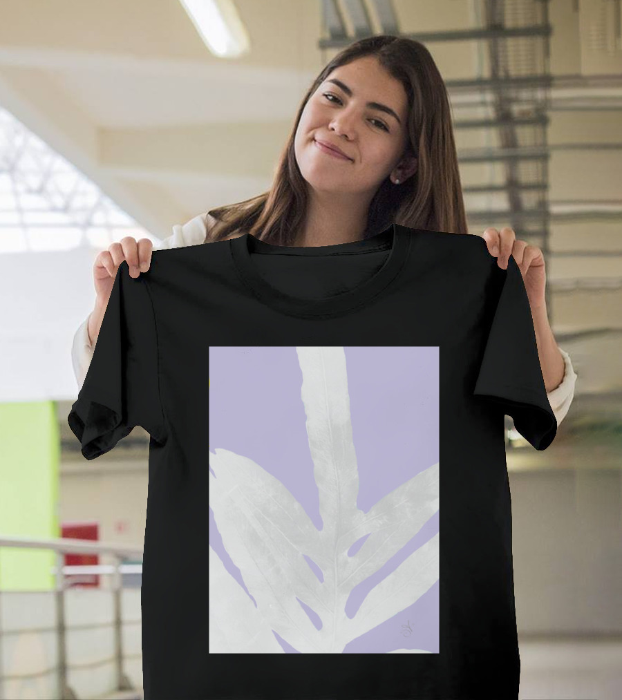 White Fern Leaves on Lavender Background T-Shirt