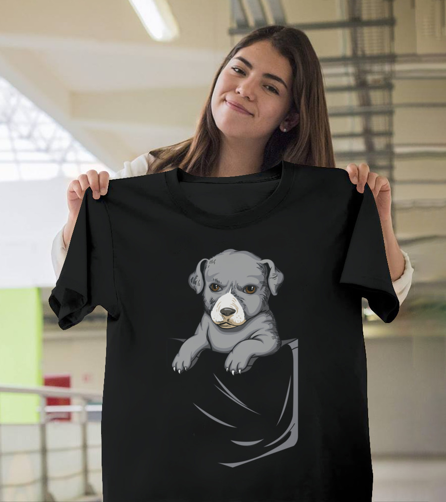 Gray Puppy Pocket T-Shirt