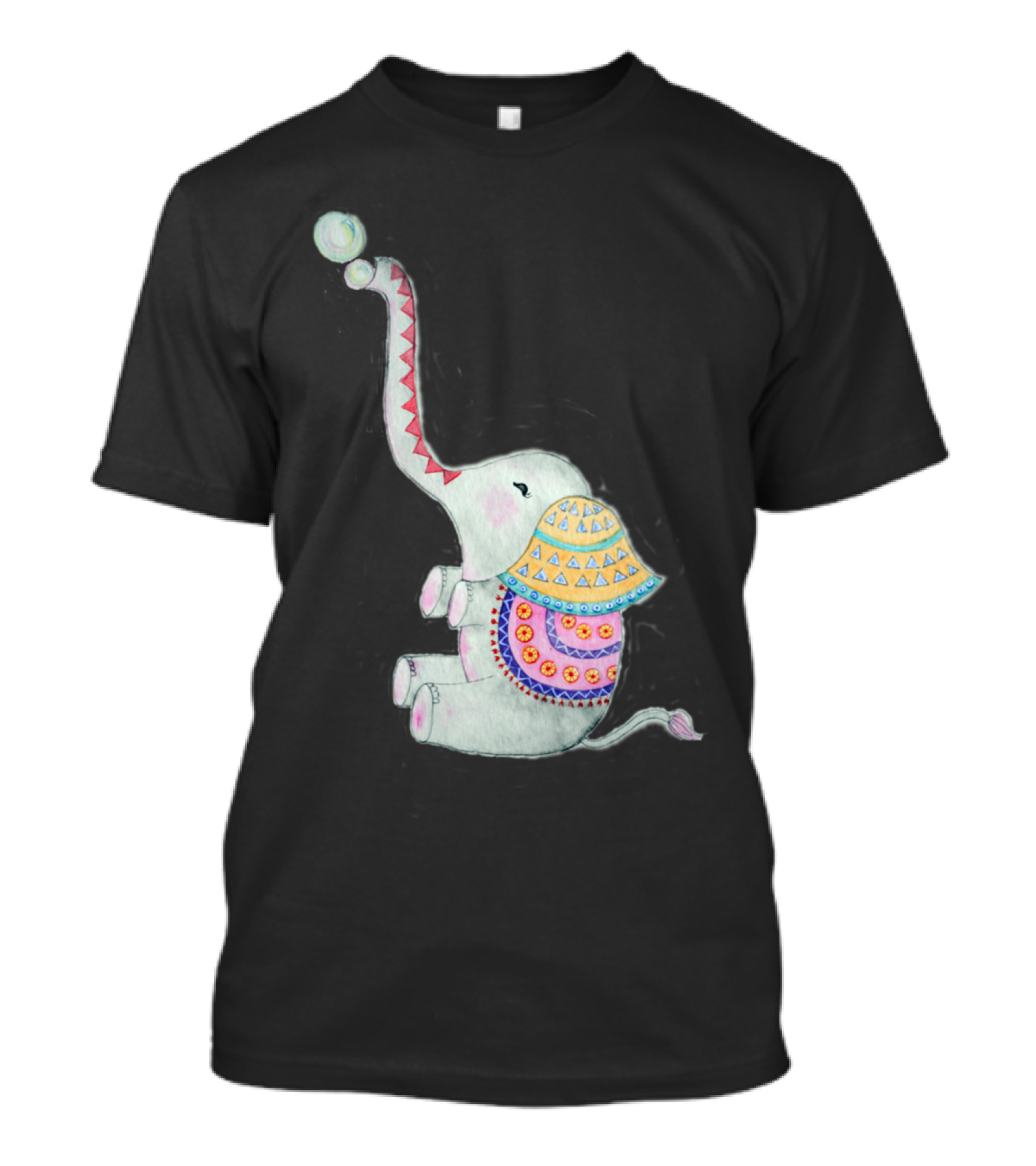 Baby Elephant Artby Playful Colorful Patterned Trunk Balloon T-Shirt