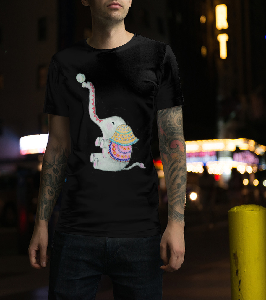 Baby Elephant Artby Playful Colorful Patterned Trunk Balloon T-Shirt
