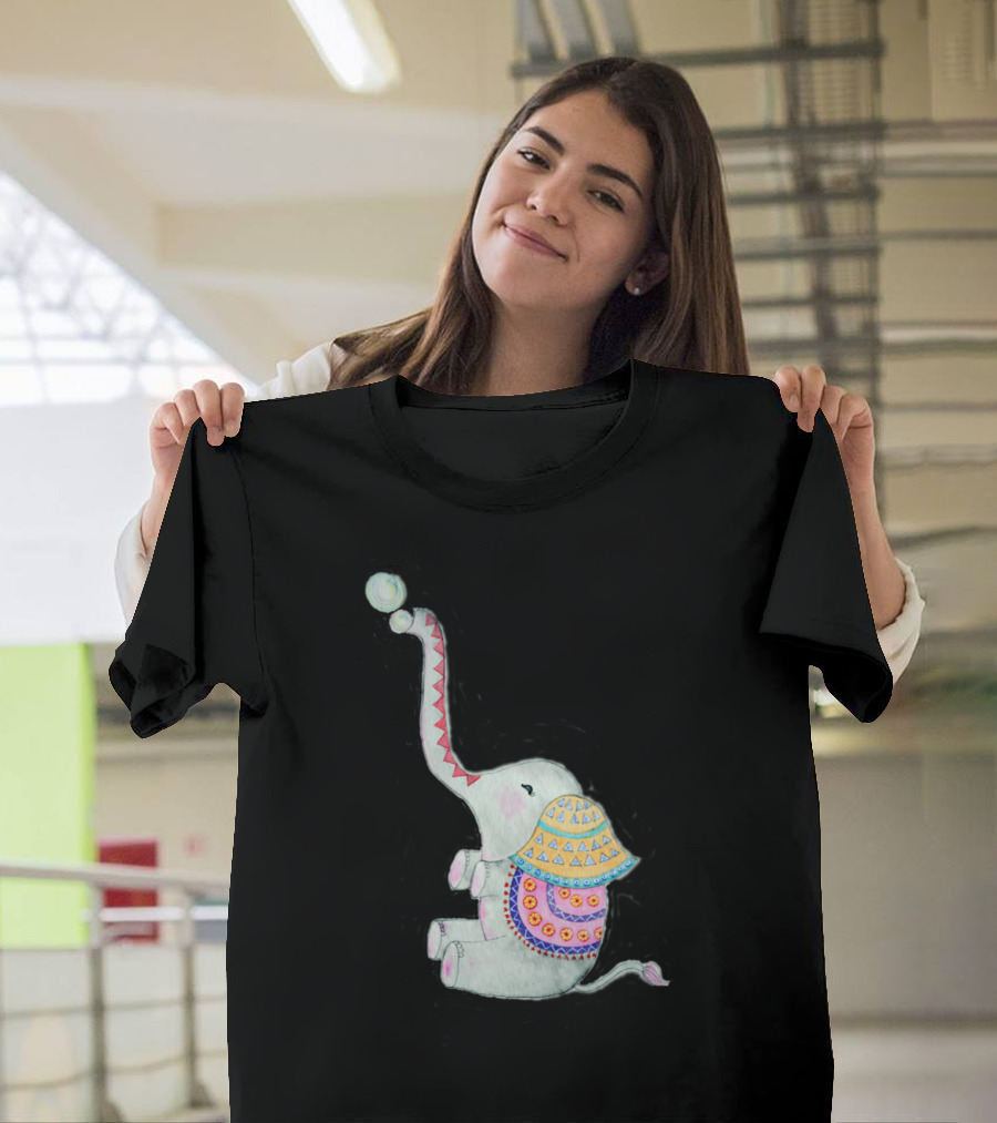 Baby Elephant Artby Playful Colorful Patterned Trunk Balloon T-Shirt