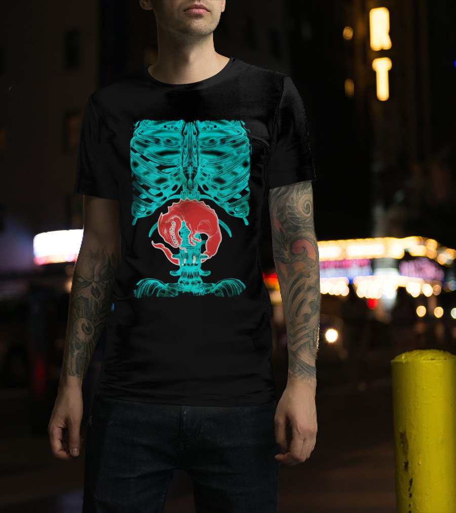 Alien Xray Ribcage With Red Creature Inside T-Shirt