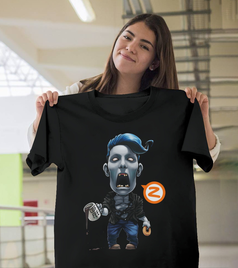 Coffee Zombie Elvis with Blue Hair and Donut T-Shirt
