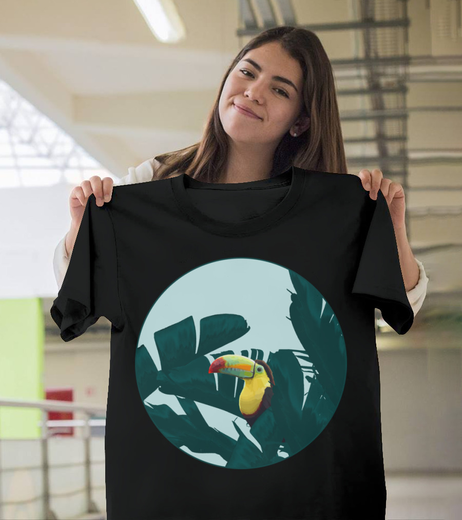 Green Toucan Among Lush Banana Leaves Tropical Circle T-Shirt