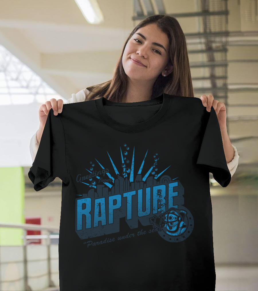 Greetings From Rapture Paradise Under the Sea Iconic Dive Suit and Skyline T-Shirt