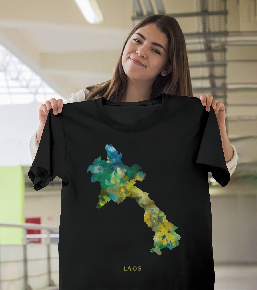 Laos Colorful Watercolor Map T-Shirt