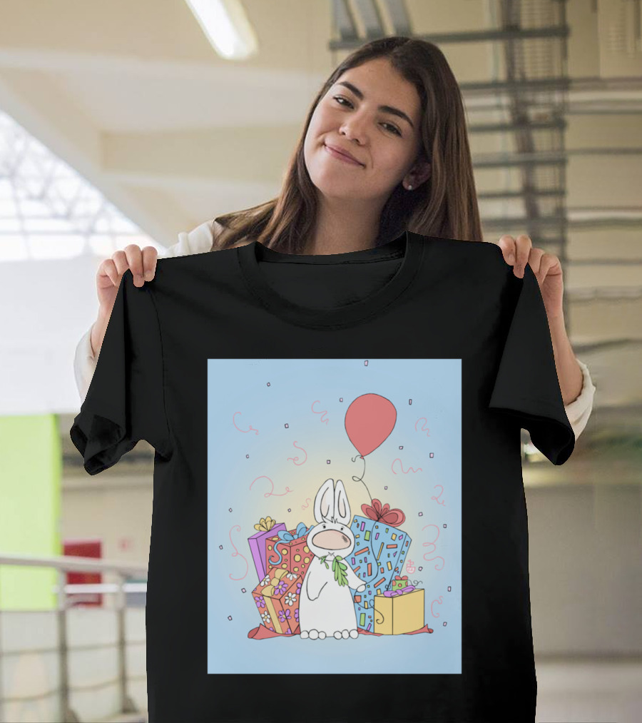 Birthday Bunny Celebration with Gifts and Balloon T-Shirt