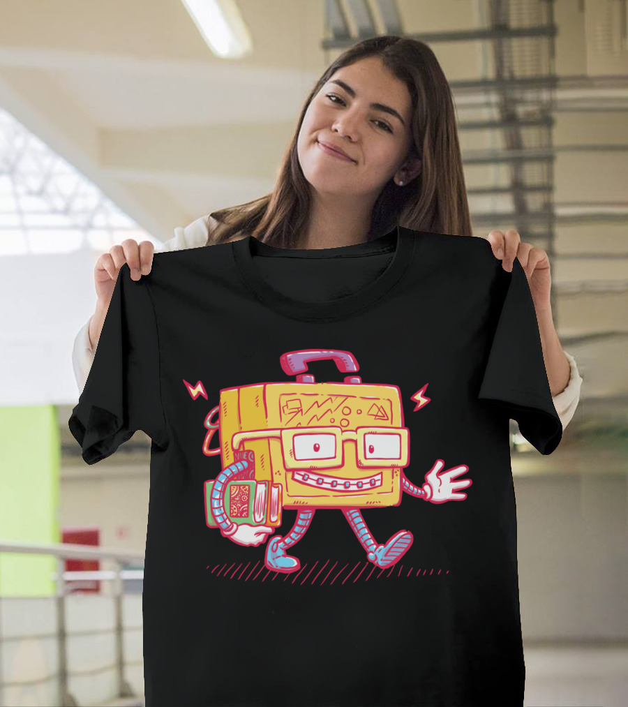 Back To School Lunchpail Bot Cartoon Character with Glasses and Book T-Shirt