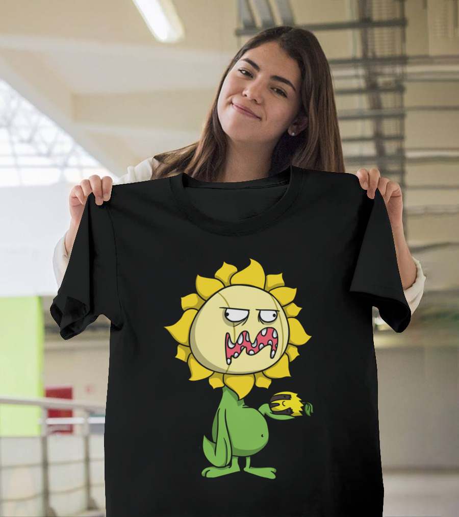 Grumpy Sunflower Holding Angry Stem Creature T-Shirt