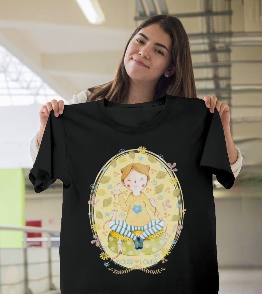 Mouse Lover Peaceful Moment Surrounded by Mice in Decorative Oval T-Shirt