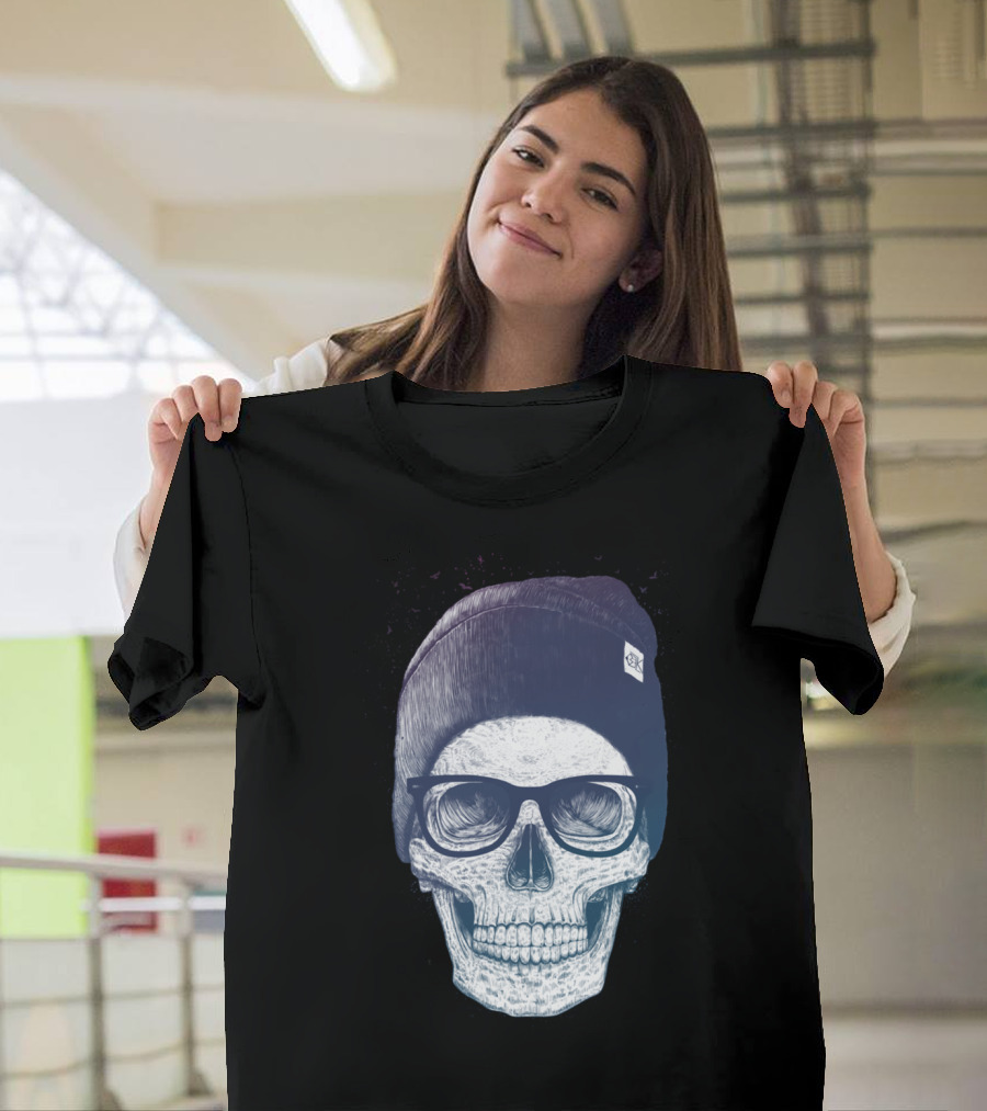 Skull with Glasses and Beanie Hat T-Shirt