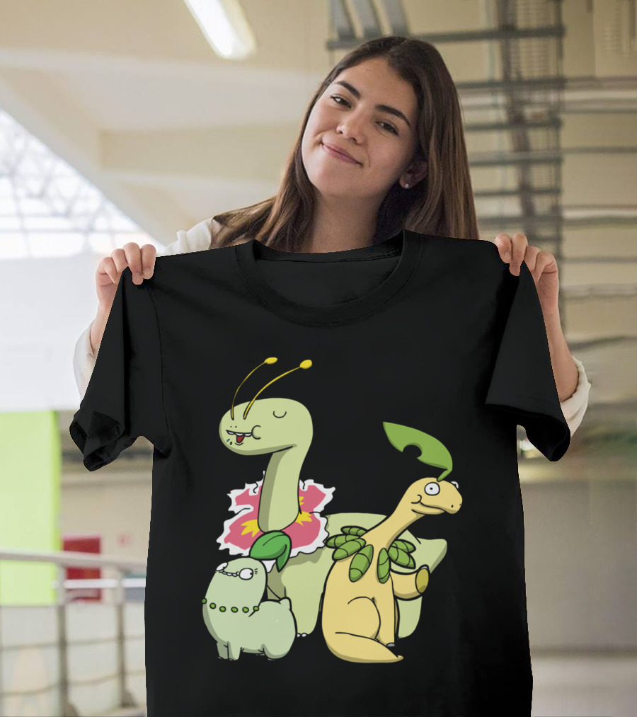 Leafy Dinosaurs Bayleef Meganium Tropius Cartoon T-Shirt