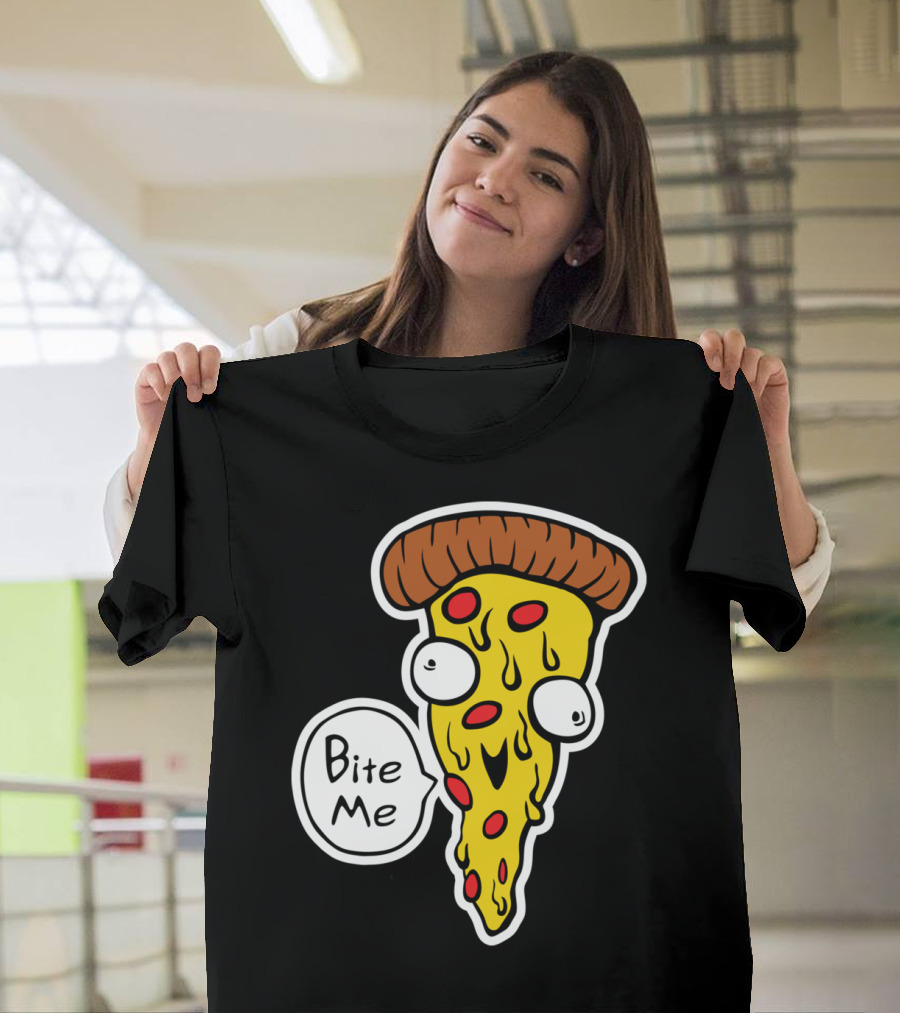 Bite Me Pizza Slice Cartoon with Eyes T-Shirt
