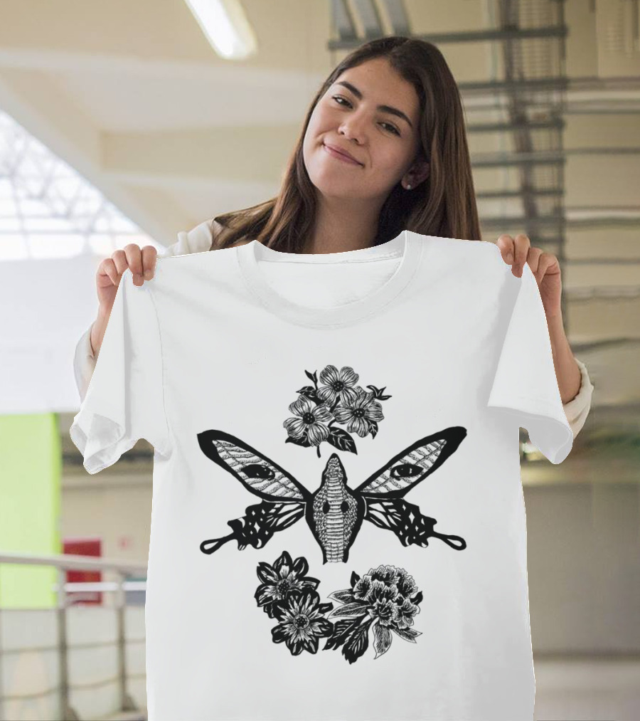 Bits and Pieces Moth and Floral Arrangement T-Shirt