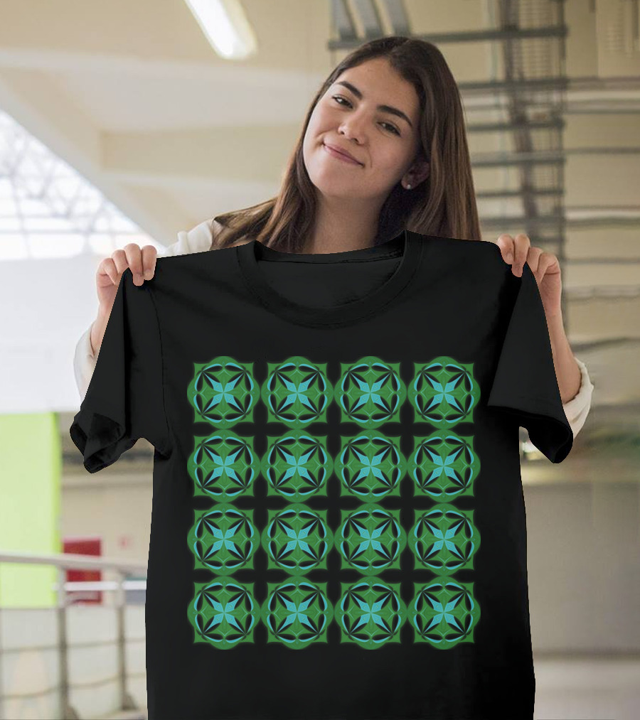 Psychedelic Geometric Green and Blue T-Shirt