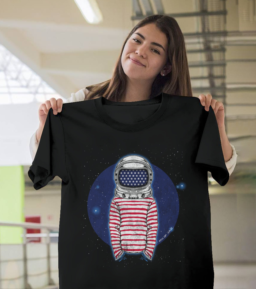 4th Of July Astronaut American Flag Space Stars T-Shirt