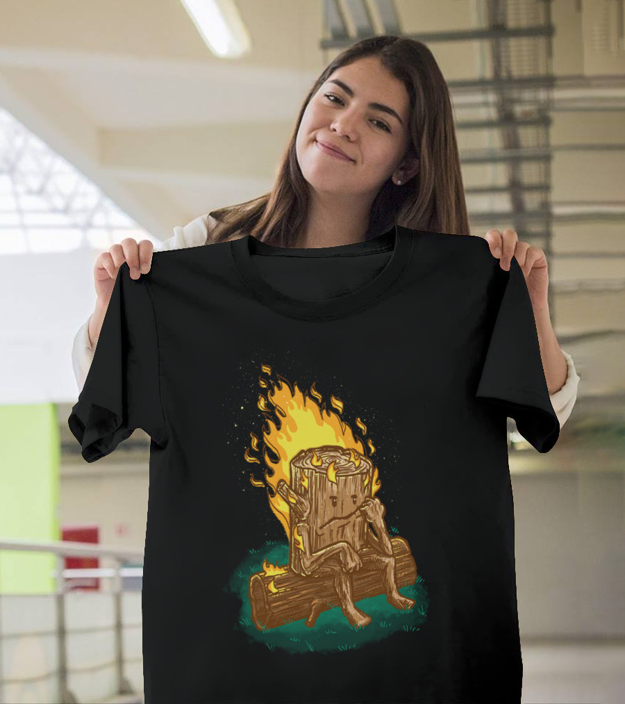 Bad Day Log Fire Burning Log with Sad Face T-Shirt