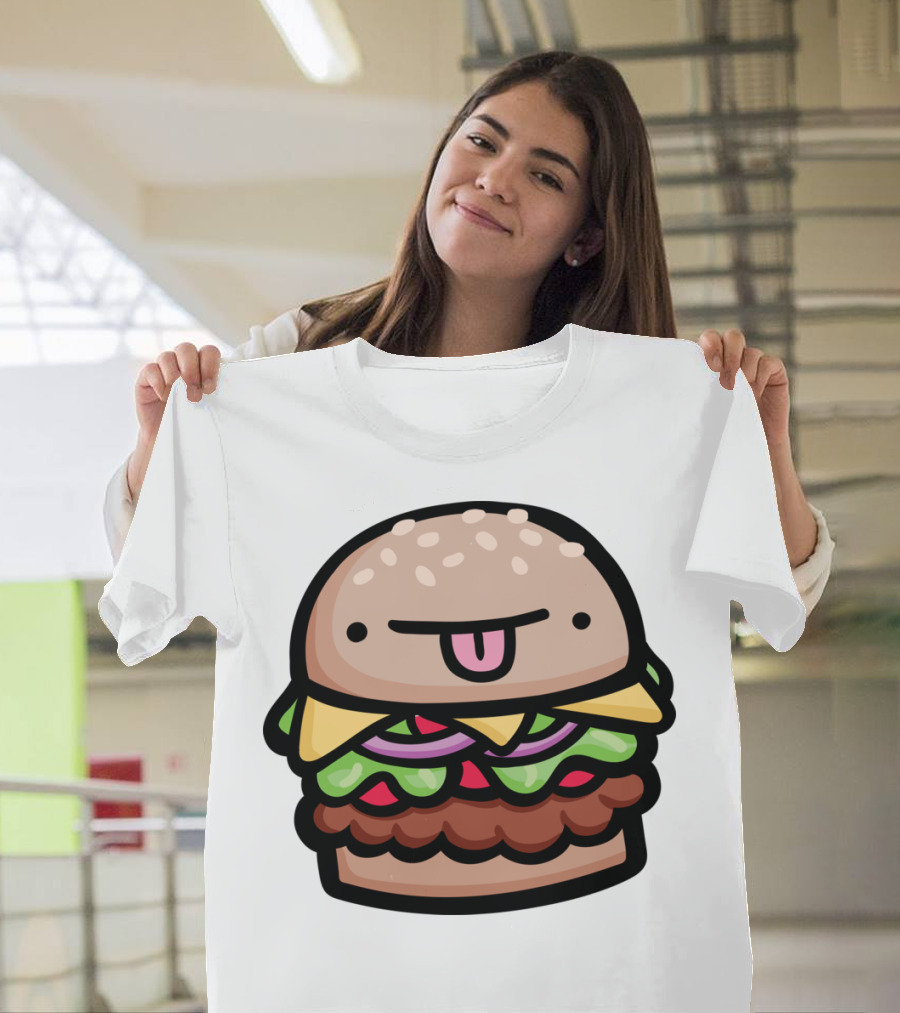 Kawaii Hamburger with Cheese Lettuce and Tongue T-Shirt