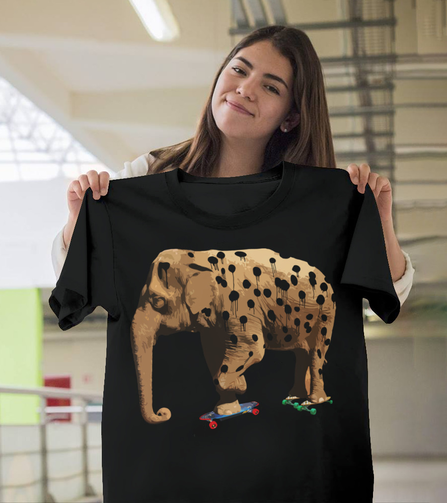 Eletah The Elephant Who Wanted To Be On Skateboards with Tree Spots T-Shirt