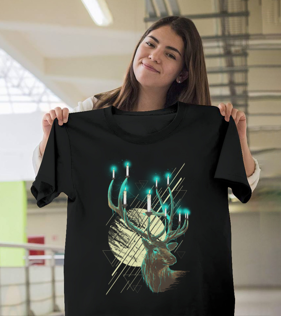 Deadfall Stag Antlers Candles Geometric Moonlight T-Shirt