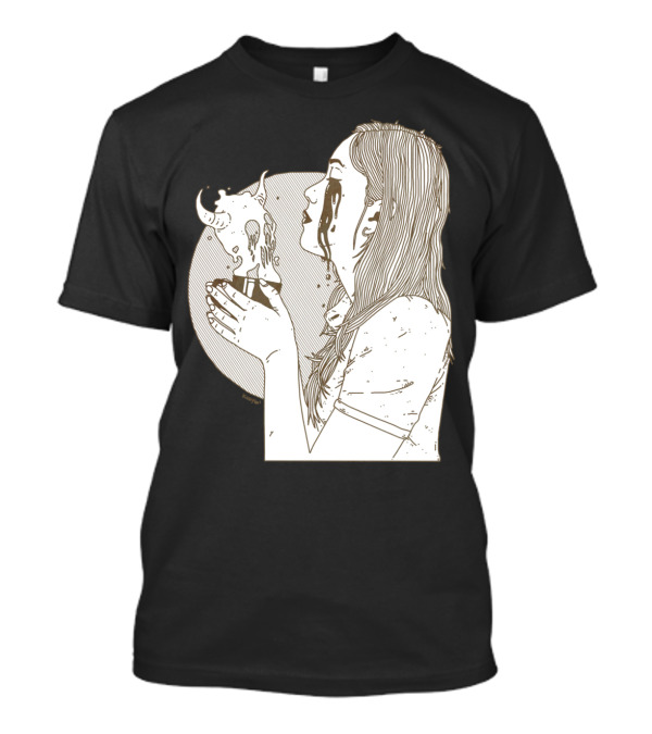 Deadly Consumption Woman With Crying Eyes Holding Demon Cup T-Shirt