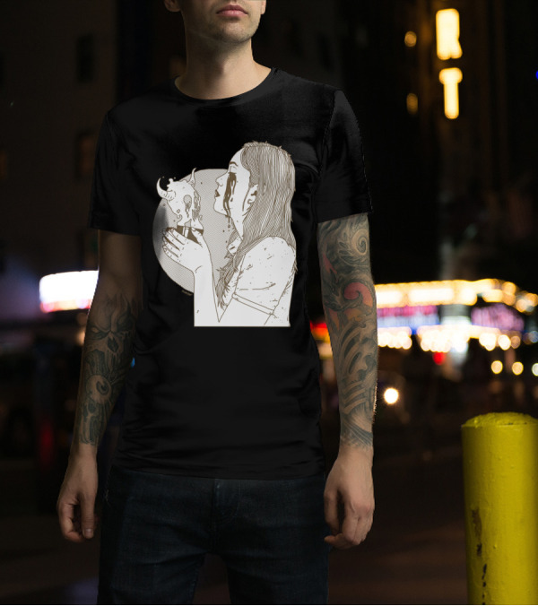 Deadly Consumption Woman With Crying Eyes Holding Demon Cup T-Shirt