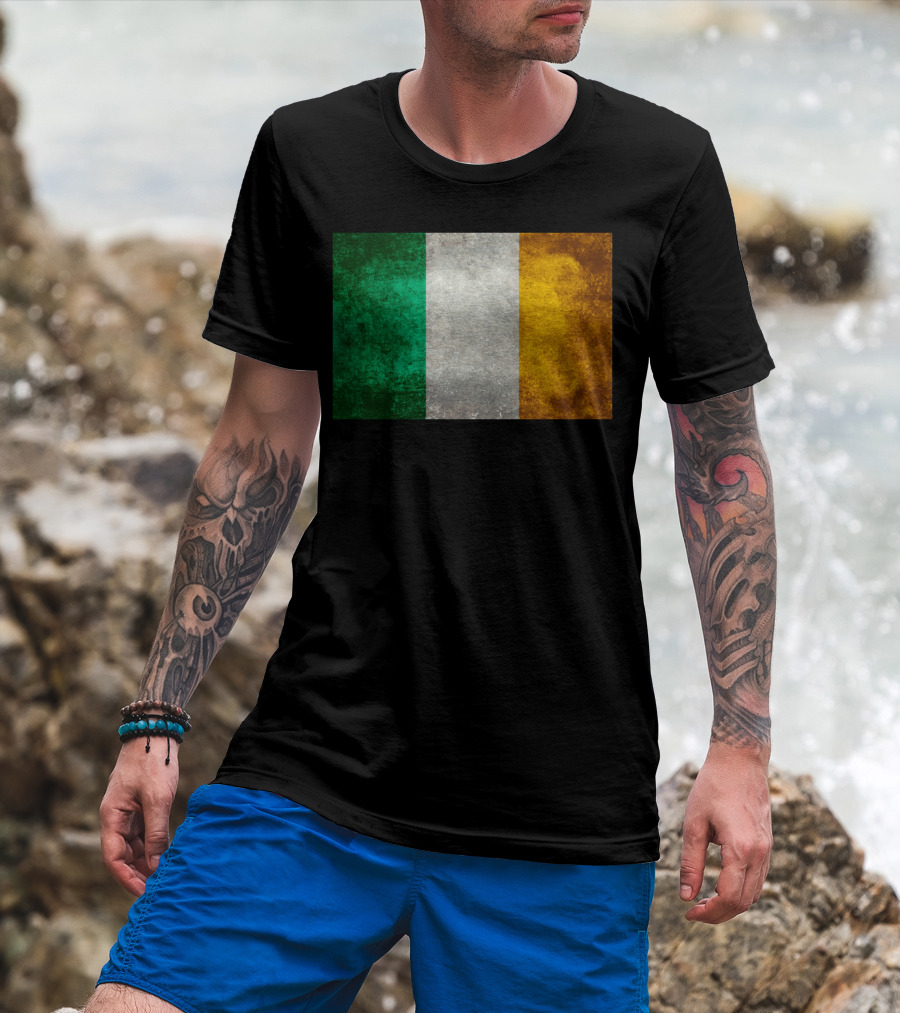 Vintage Style Distressed Irish Tricolor Flag T-Shirt