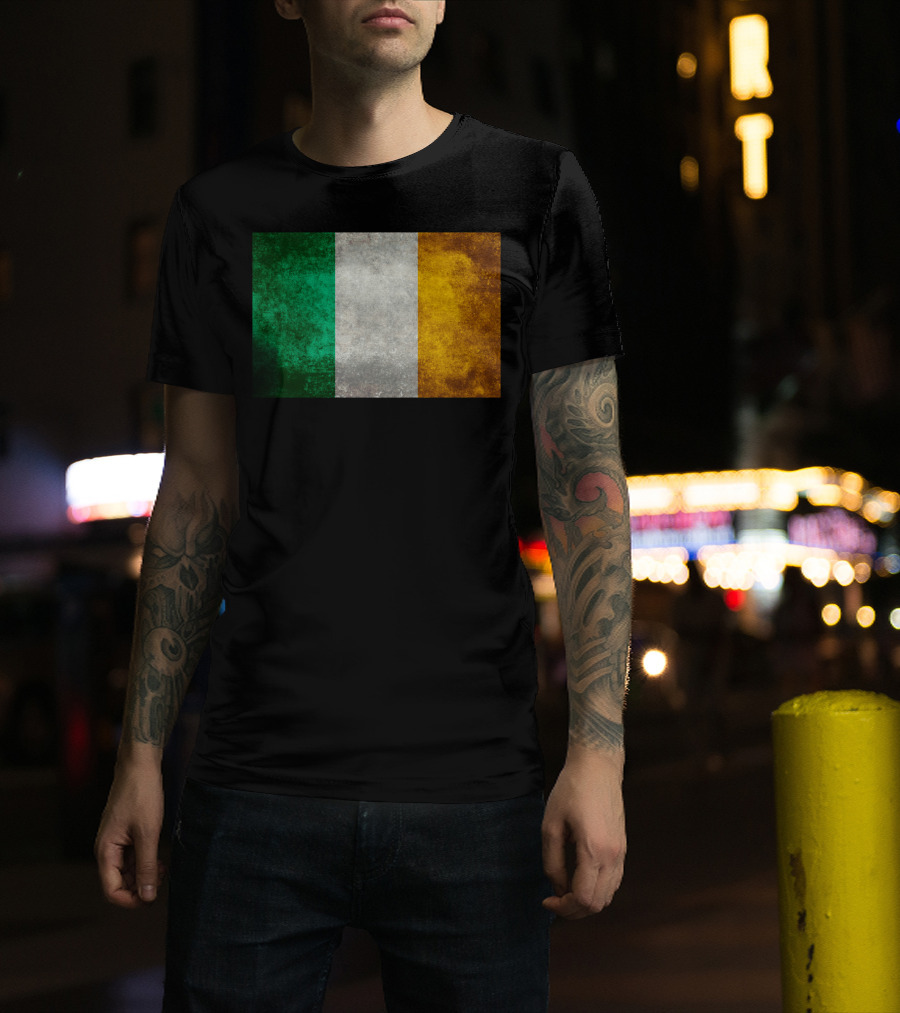 Vintage Style Distressed Irish Tricolor Flag T-Shirt
