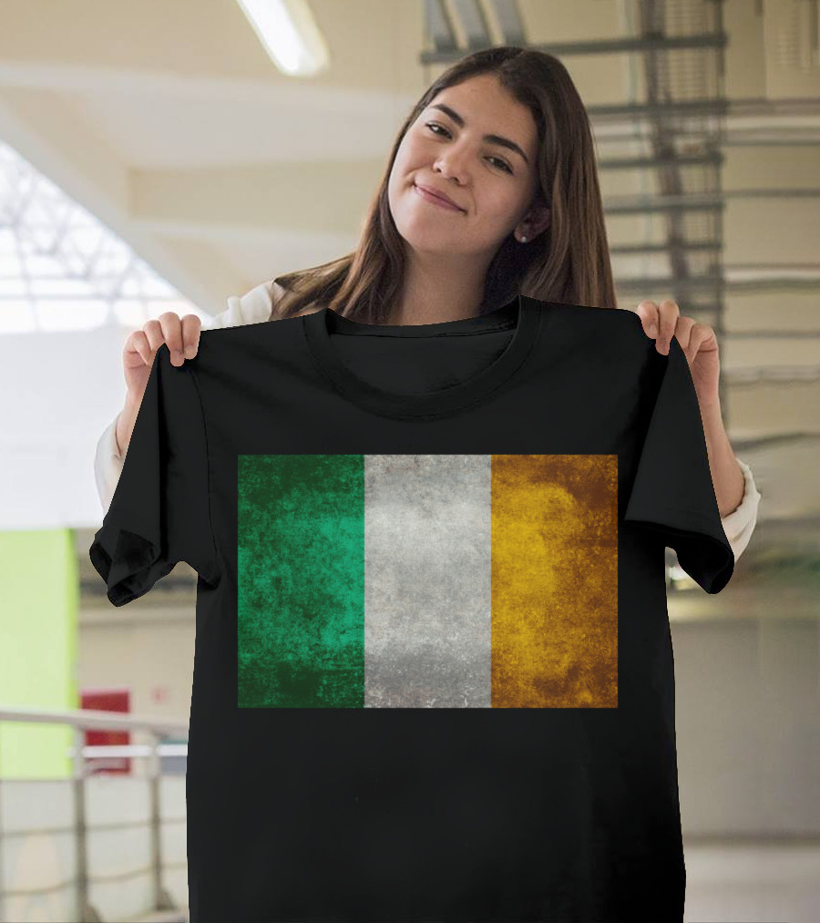 Vintage Style Distressed Irish Tricolor Flag T-Shirt