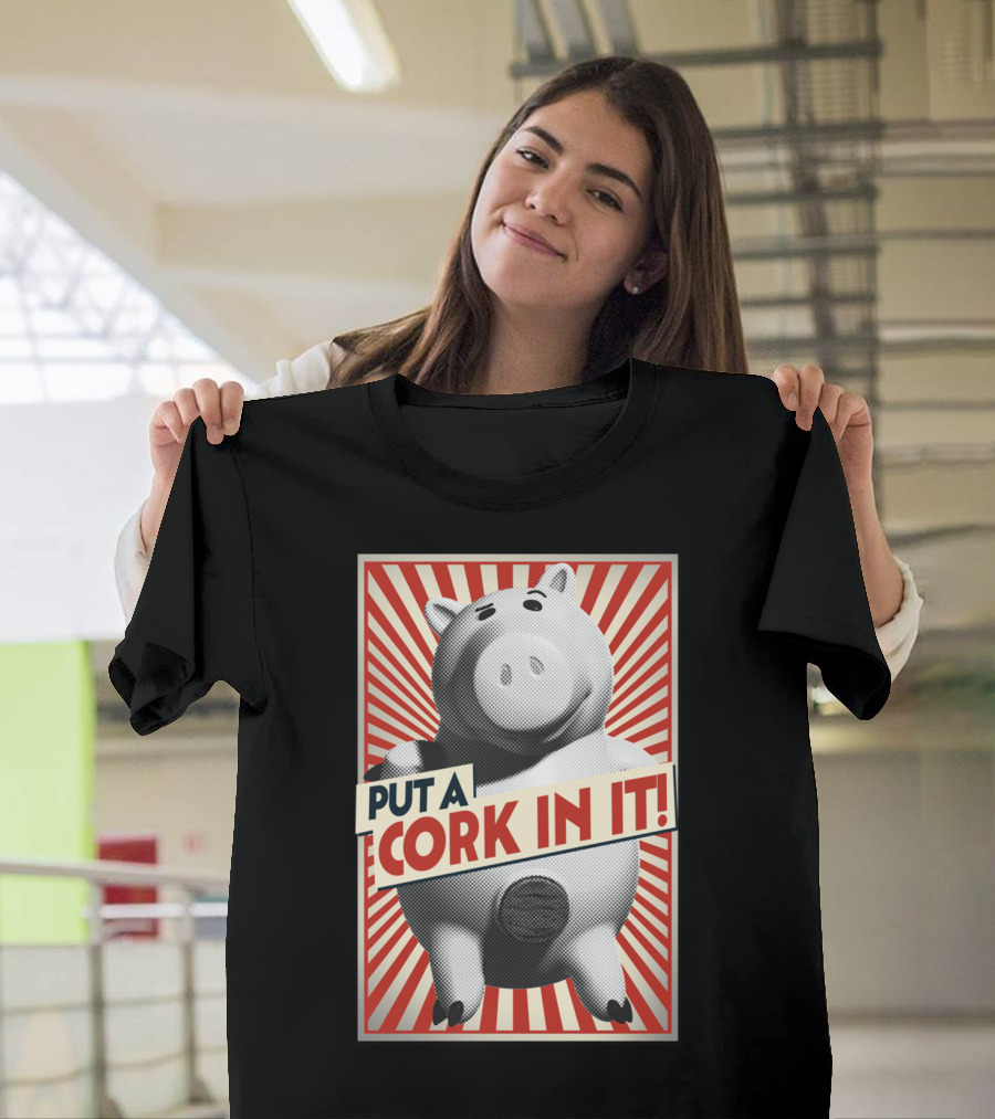 PUT A CORK IN IT Pig Pop Art Style Red Stripes T-Shirt